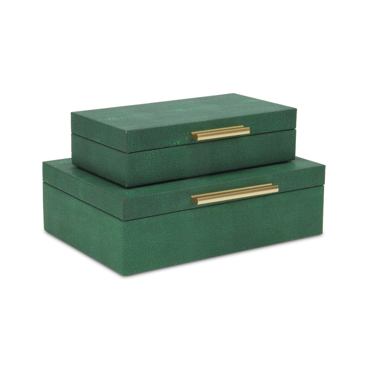 Contemporary Home Living Handcrafted Faux Shagreen Decorative Boxes - 11.75" - Green and Gold - Set of 2